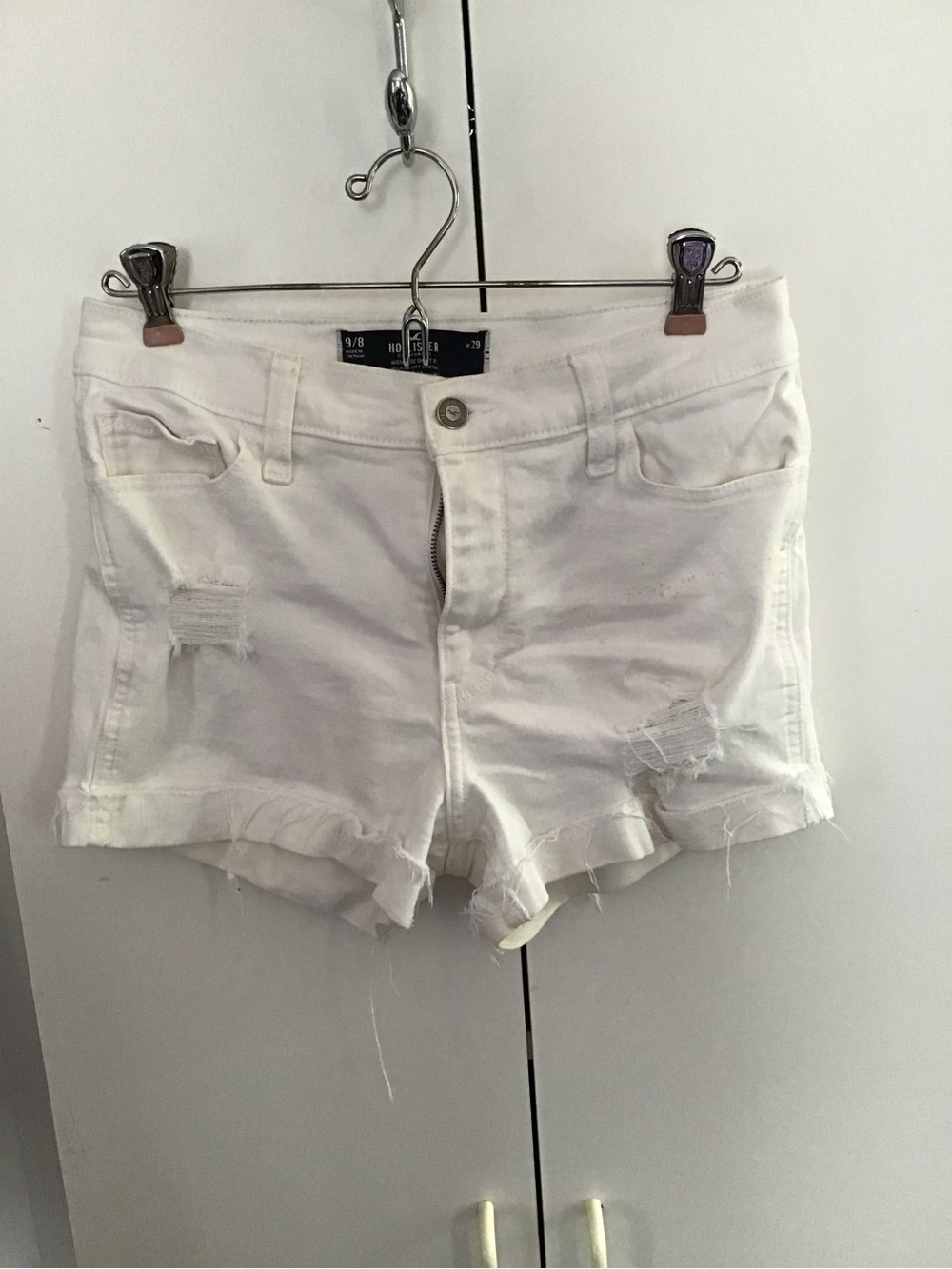 Hollister White Distressed Denim Cutoff Shorts